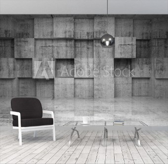 Picture of Abstract empty concrete interior with cubes on the wall